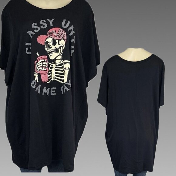 Torrid +5 Black Crew Neck Game Day Skeleton Stanley Cup Graphic Short Sleeve Tee - Picture 1 of 5